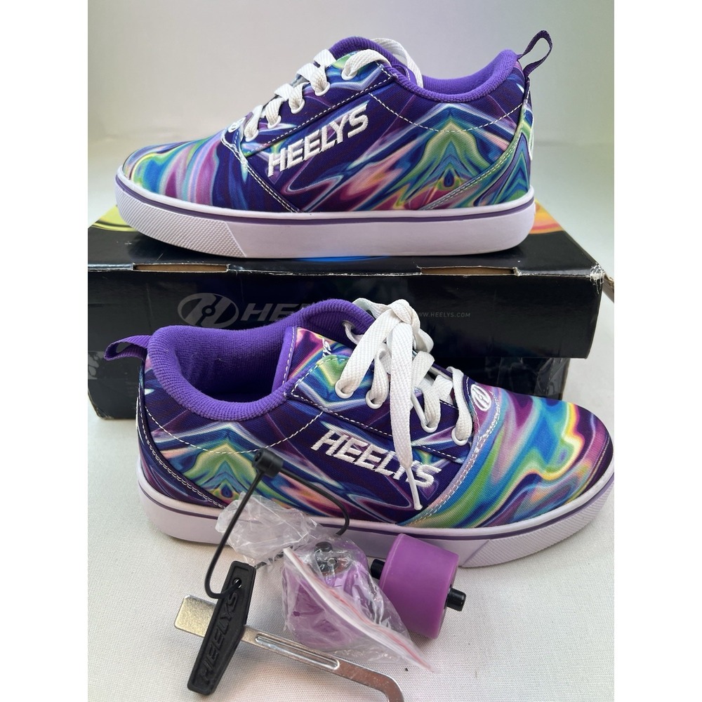 Heelys Pro 20 Prints Skate Shoes Wheel Sneakers US Sz 5 Youth Purple Multi